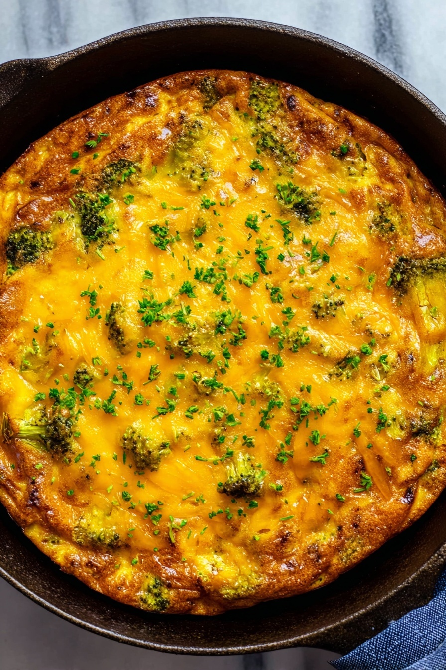 A triangular slice of golden yellow baked dish sits on a plain white plate, showing a slightly browned top layer with melted cheese and green herbs scattered across. The dish is thick with visible small green vegetable pieces inside, creating a textured and moist look. Behind the plate, a round black cast iron pan holds the rest of the dish, with one large piece already taken out, revealing the inside layers similar to the slice on the plate. The pan rests atop a soft blue and white checked cloth, all placed on a white marbled surface. Photo taken with an iphone --ar 2:3 --v 7