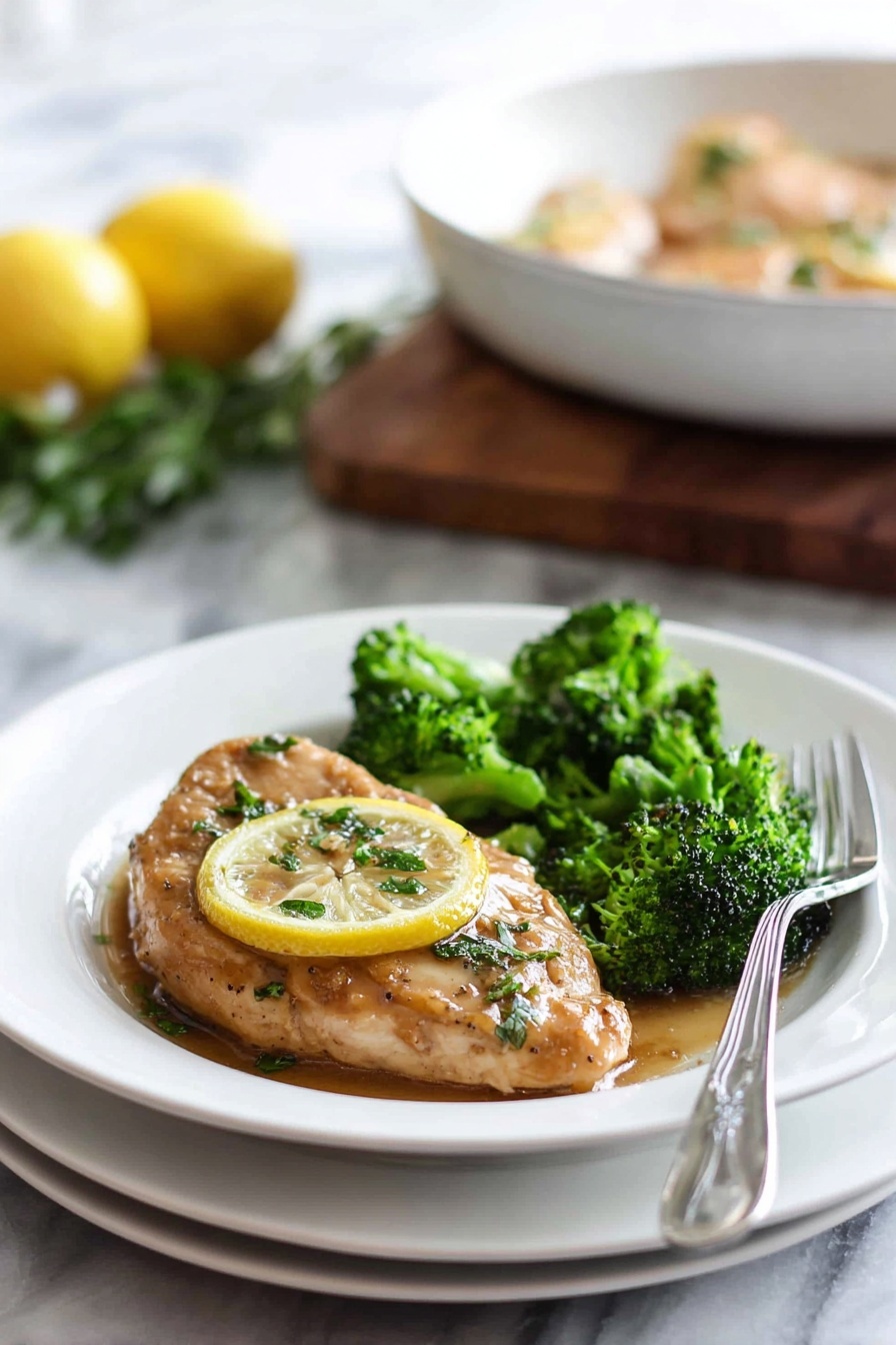 lemon garlic chicken - The image shows four cooked chicken pieces placed close to each other on a white marbled surface, each piece covered with a light brown sauce that shines under the light. Each chicken piece is topped with small green parsley leaves scattered across, adding a touch of green color. On top of two chicken pieces, there are thin lemon slices, with the bright yellow and light green tones standing out. The chicken pieces have a smooth texture with some specks of black pepper visible on the surface. The sauce pools slightly around the pieces, giving a warm and moist look to the dish. photo taken with an iphone --ar 2:3 --v 7