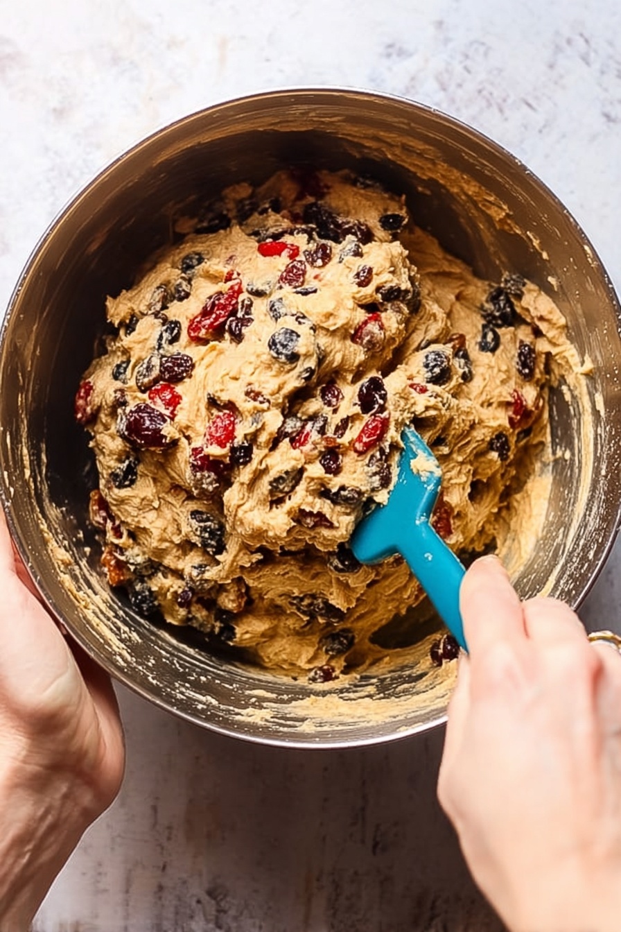 A dark brown cake with visible textured bits is placed on a white plate, wrapped partially in white paper secured with pins. Light yellow sauce is being poured over the cake from above, covering the top and dripping down the sides. Several bright red cherries with green stems are scattered on and around the cake. The plate is on a white marbled surface. photo taken with an iphone --ar 2:3 --v 7