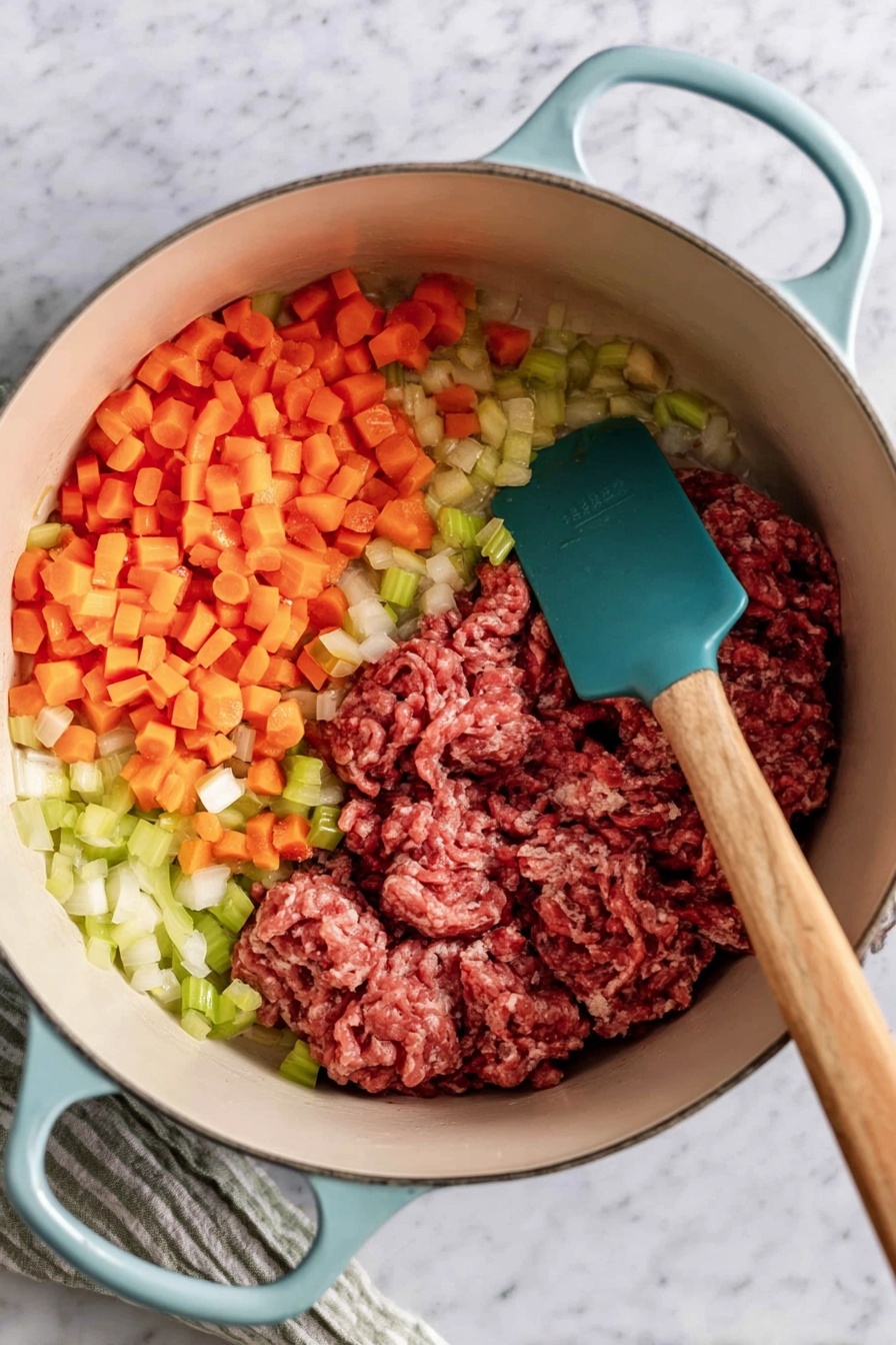 A creamy soup fills a white bowl, showing a thick, smooth yellow base mixed with small pieces of brown meat, orange carrot bits, and yellow corn kernels. On top, there are small strips of crispy bacon adding a dark reddish-brown color and crunchy texture. Next to the bowl is a larger pot, also with the same creamy soup inside, placed on a white marbled surface with a beige and white checkered cloth partially under the pot. The whole scene is bright with a warm feeling, focusing on the rich creamy soup and its toppings photo taken with an iphone --ar 2:3 --v 7