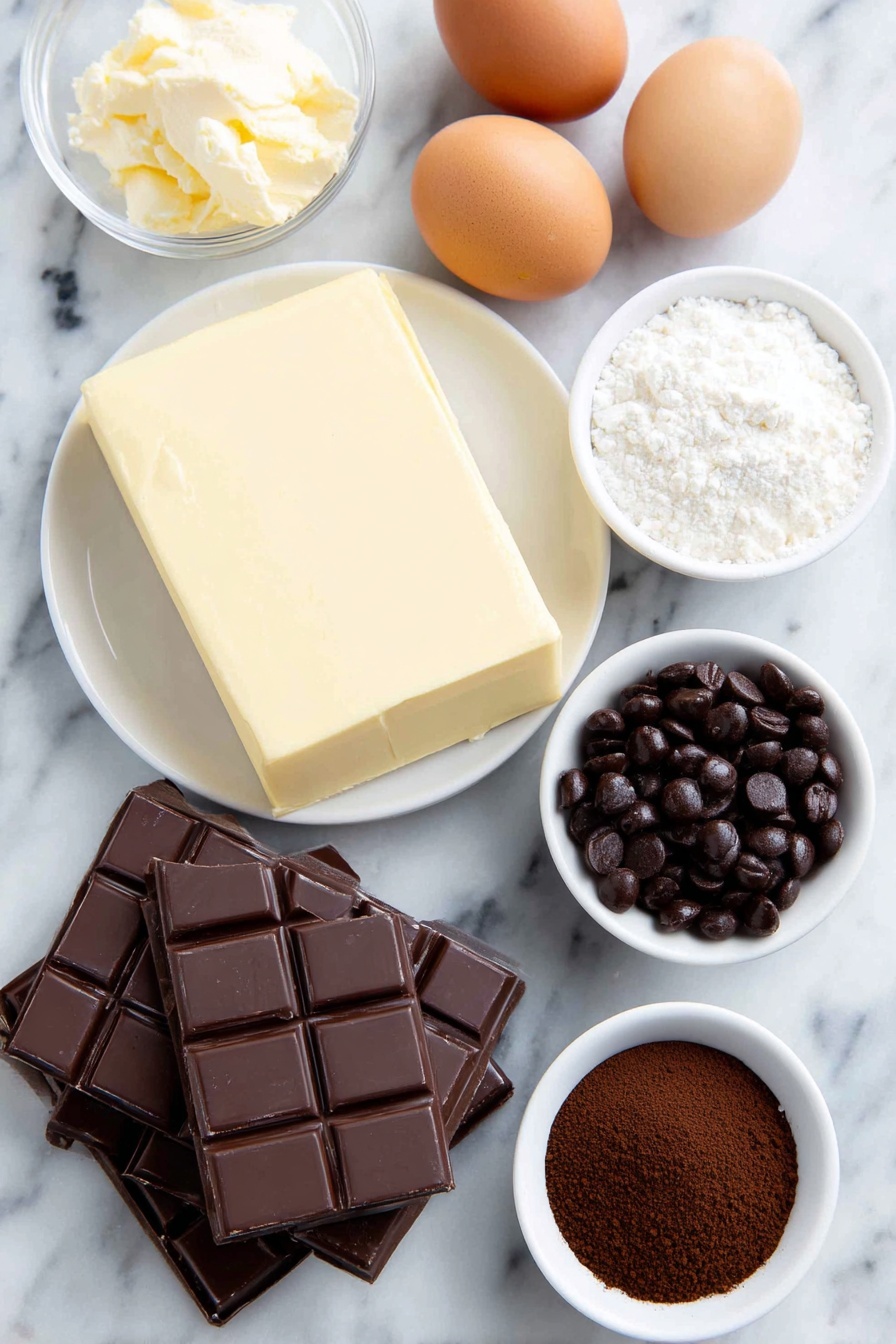 Flat lay of a block of soft cream cheese with a smooth surface, a small white bowl filled with fine confectioners’ sugar, a small white bowl holding dark brown instant espresso powder, two whole uncracked brown eggs with clean shells, a small white bowl of heavy cream, a small white bowl of glossy dark chocolate chips, a small white bowl containing clear coffee liqueur, a small white bowl with clear vodka, a neat stack of chocolate graham cracker sheets showing their rich brown color and textured edges, a small white bowl with deep brown unsweetened cocoa powder, and a small handful of glossy dark chocolate-covered espresso beans, all arranged in perfect symmetry on a simple white ceramic plate and bowls, placed on a clean white marble surface, soft natural light, photo taken with an iPhone, professional food photography style, fresh ingredients, white ceramic bowls, no bottles, no duplicates, no utensils, no packaging --ar 2:3 --v 7 --p m7354615311229779997