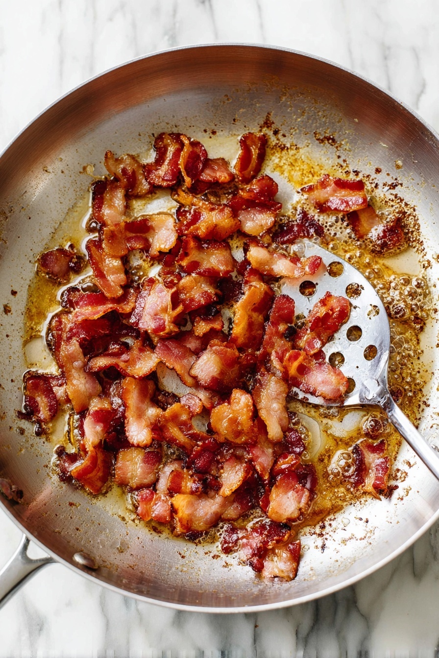 The image shows a spoon lifted above a deep white bowl with cooked cabbage and bacon pieces inside. On the spoon, there are layers of soft, light green cabbage leaves with a slightly glossy texture mixed with small, crispy, reddish-brown bacon bits. The cabbage looks tender and juicy, and the bacon has a slightly crunchy appearance. In the background, the dish inside the bowl has a similar mix of cabbage and bacon, with steam rising, giving a warm and fresh feel. The bowl sits on a white marbled surface. photo taken with an iphone --ar 2:3 --v 7