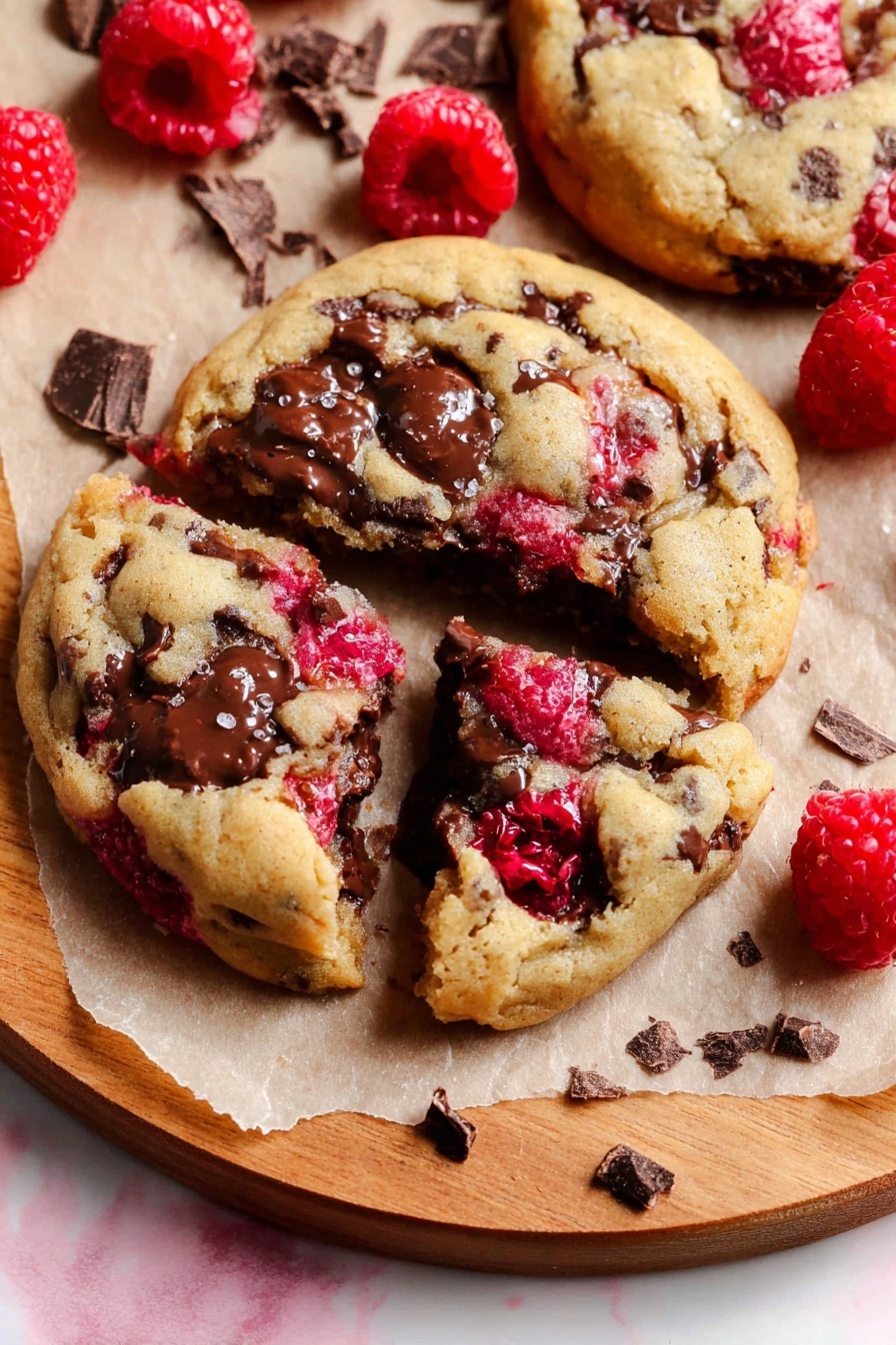 A clear glass bowl filled with thick, creamy beige dough mixed with dark chocolate chips and bright red raspberries, creating a colorful contrast. A white spatula rests inside the bowl, partially coated with the dough. The bowl is placed on a white marbled textured surface. In the top left corner, a white circle with the number 6 in black is visible. photo taken with an iphone --ar 2:3 --v 7