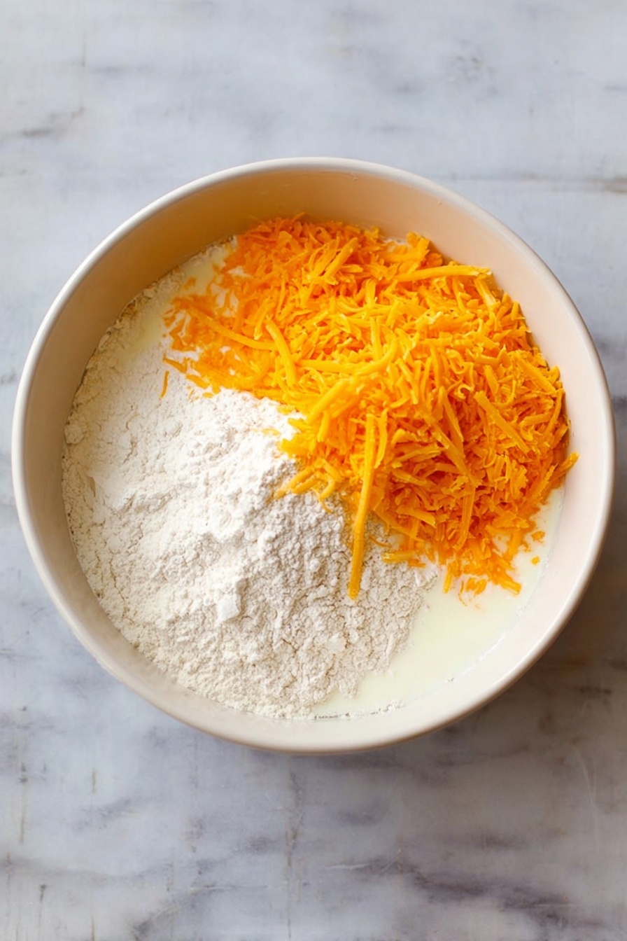 A close-up view of a layered chicken and vegetable casserole, showing a golden brown biscuit layer on top with a crispy texture and small brown spots, sprinkled with bits of green herbs. Below the biscuit layer, a creamy white sauce covers a mix of colorful vegetables including bright green peas, orange carrot pieces, yellow corn kernels, and green beans. The casserole is served on a white marbled surface with a silver utensil lifting a portion, capturing the layers and creamy texture underneath the biscuit. Photo taken with an iphone --ar 2:3 --v 7